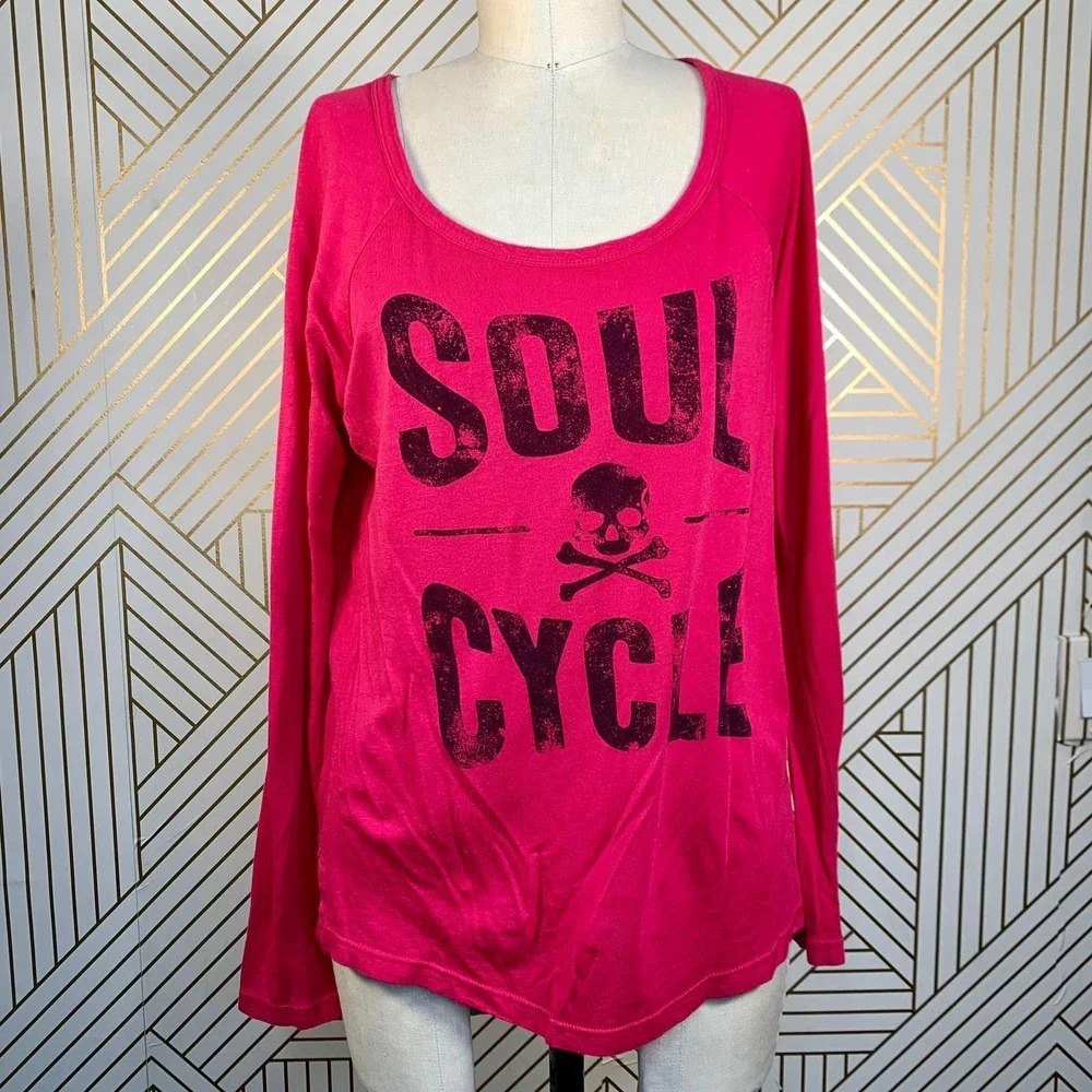 SoulCycle Skull Logo Hot Pink Long Sleeve T-Shirt